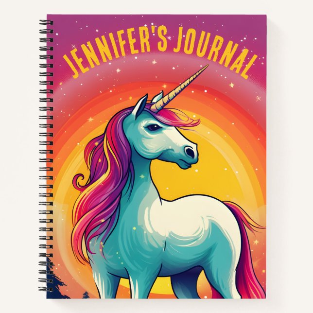 Colorful Rainbow Unicorn Journal Name Notebook (Front)