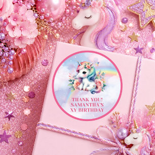 Colorful Rainbow Unicorn Magical Day Birthday Stic Classic Round Sticker