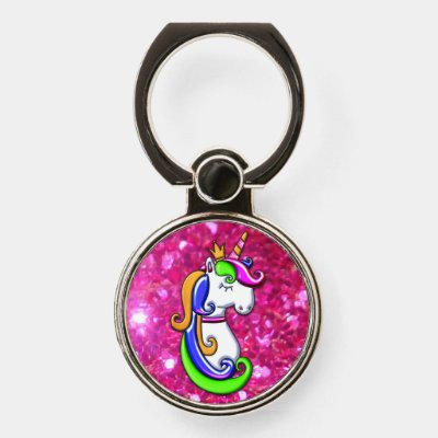 Colorful Rainbow Unicorn on Pink Glitter