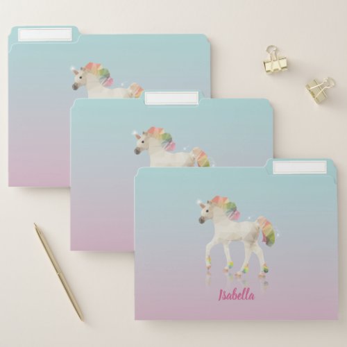 Colorful Rainbow Unicorn Polygon Name File Folder