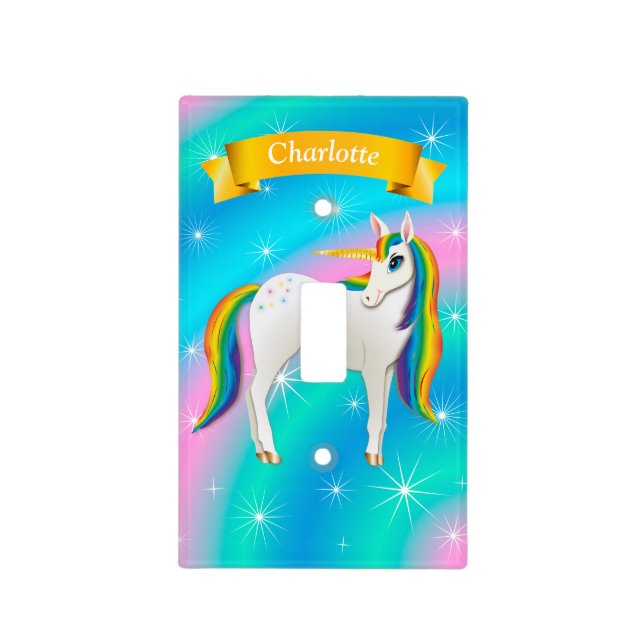 Colorful Rainbow Unicorn Twinkle Stars Light Switch Cover (Front)