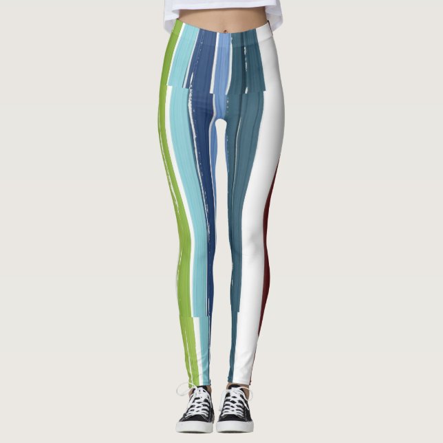Colorful Rainbow vertical painting pattern Leggings (Front)