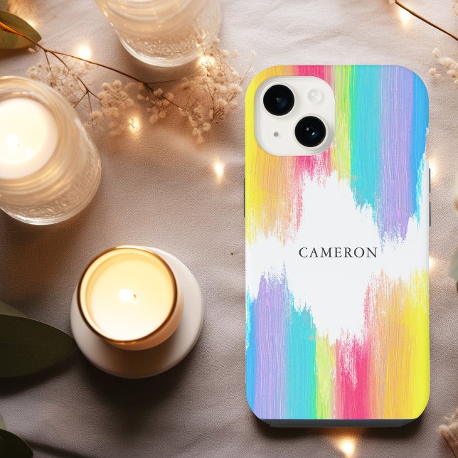 Colorful Rainbow Vibrant Paint Strokes Monogram iPhone Case (Creator Uploaded)