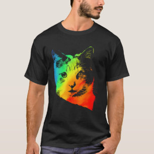 Colorful Rainbow Vintage  Cute CALICO CAT T-Shirt