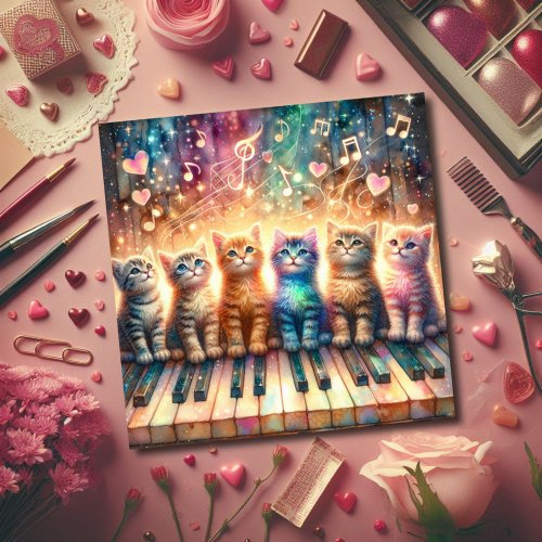  Colorful Rainbow Watercolor Cats Piano Christian  Holiday Card