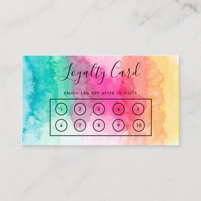 Colorful Rainbow Watercolor Custom Loyalty Card (Front)