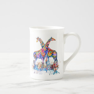 Colorful Rainbow Watercolor Giraffes Personalized Bone China Mug