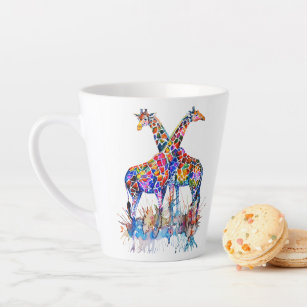 Colorful Rainbow Watercolor Giraffes Personalized Latte Mug