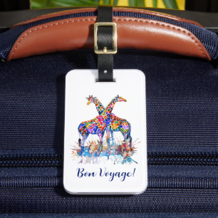 Colorful Rainbow Watercolor Giraffes Personalized Luggage Tag
