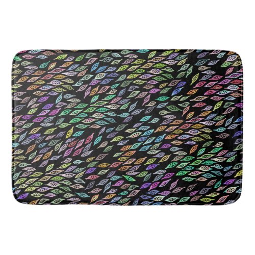 Colorful Rainbow Watercolor Leaves Feather Pattern Bath Mat