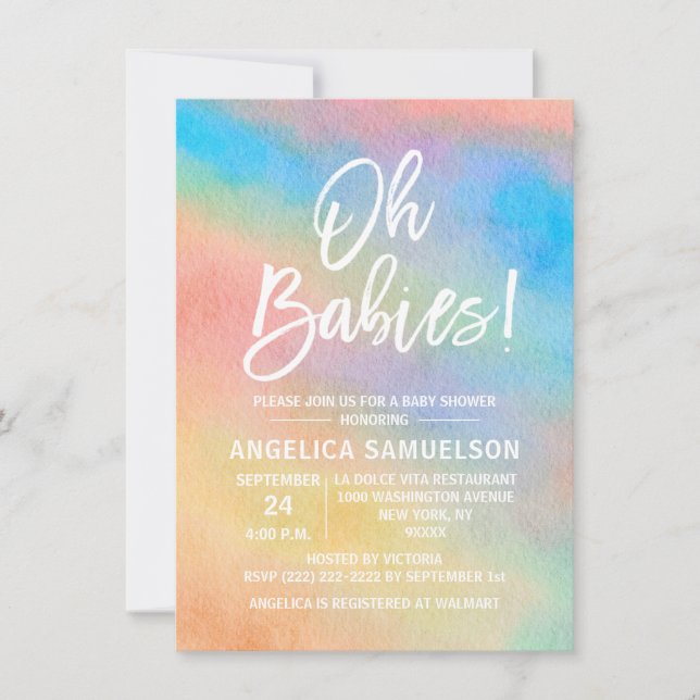 Colorful Rainbow Watercolor Oh Babies Shower Invit Invitation (Front)