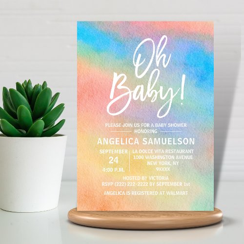 Colorful Rainbow Watercolor Oh Baby Shower Invitation