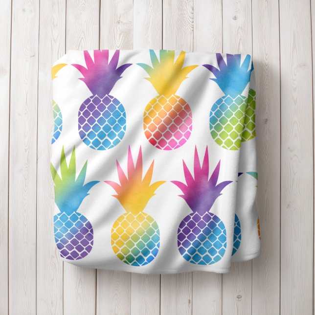 Colorful Rainbow Watercolor Pineapple Fleece Blanket (Creator Uploaded)