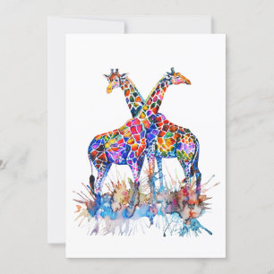 Colorful Rainbow Watercolor Splatter Giraffes Card