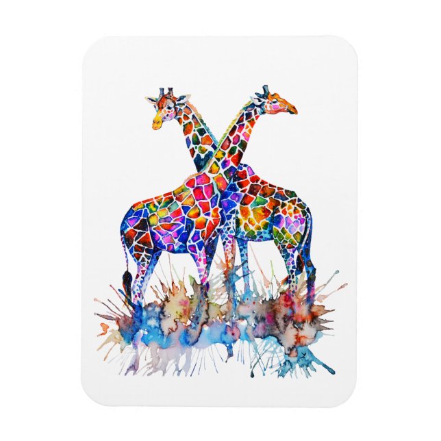 Colorful Rainbow Watercolor Splatter Giraffes Magnet (Vertical)