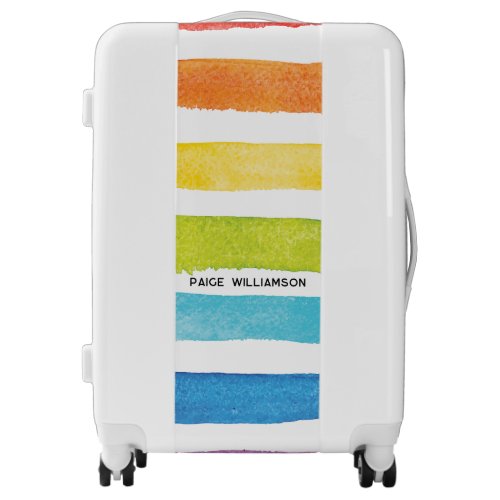 Colorful Rainbow Watercolor Stripes Monogram Luggage