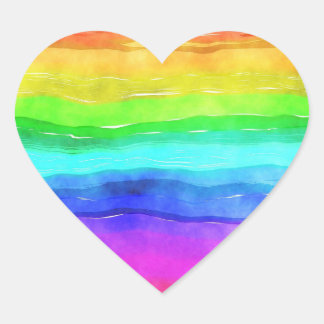 Colorful Rainbow Watercolor Wavy Heart Sticker