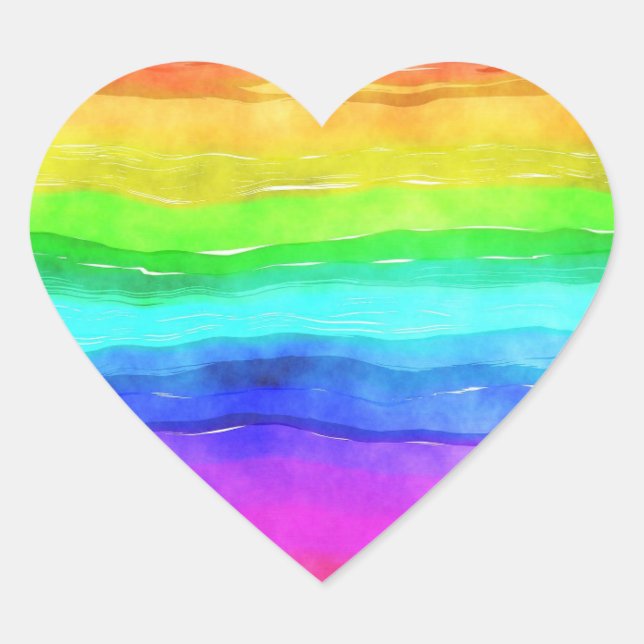 Colorful Rainbow Watercolor Wavy Heart Sticker (Front)