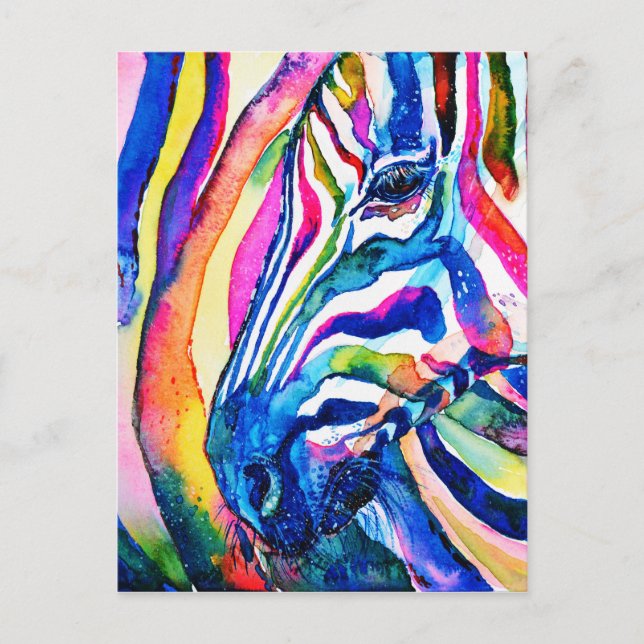 Colorful Rainbow Watercolor Zebra Postcard (Front)