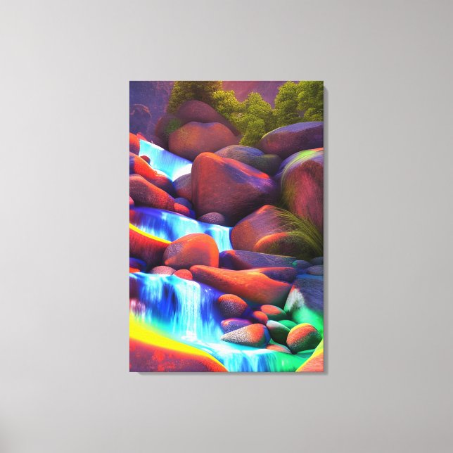 Colorful Rainbow Waterfall Painting Canvas Print (Front)