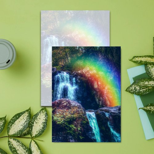 Colorful Rainbow Waterfalls Woodland Forest Photo Note Card