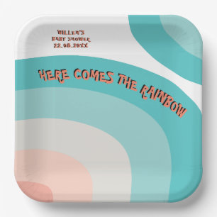 Colorful Rainbow Wave Abstract Baby Shower Paper Plates
