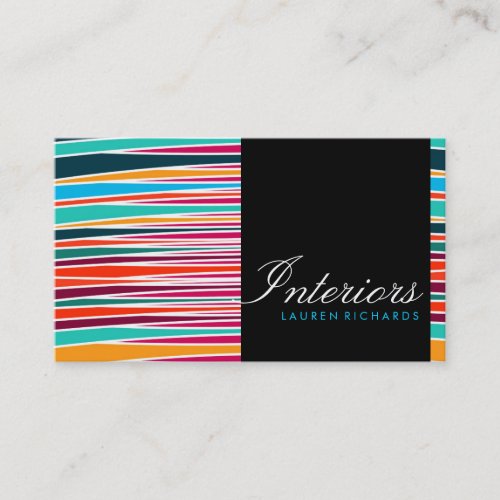 Colorful rainbow waves  black interior design business card