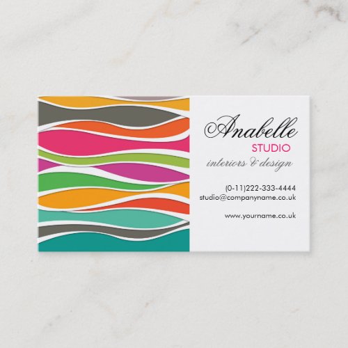 Colorful rainbow waves interior design business card