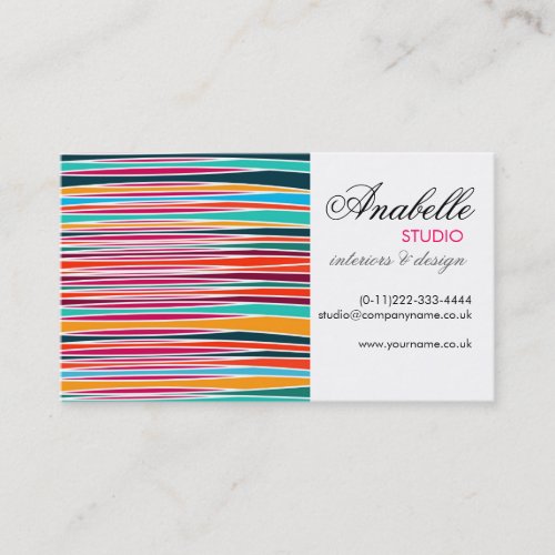 Colorful rainbow waves interior design business card