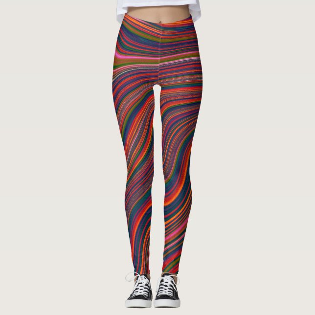 Colorful Rainbow Wavy Abstraction Leggings (Front)
