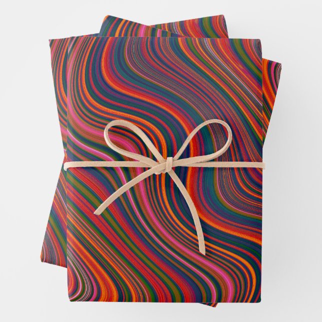 Colorful Rainbow Wavy Abstraction Wrapping Paper Sheets (In situ)