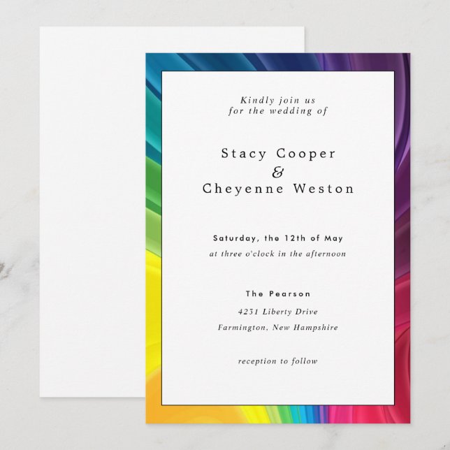 Colorful Rainbow Wedding Invitation (Front/Back)