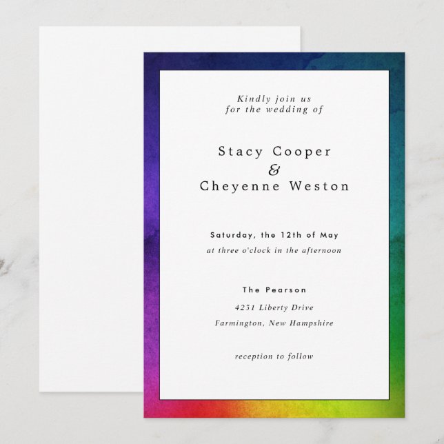 Colorful Rainbow Wedding Invitation White (Front/Back)