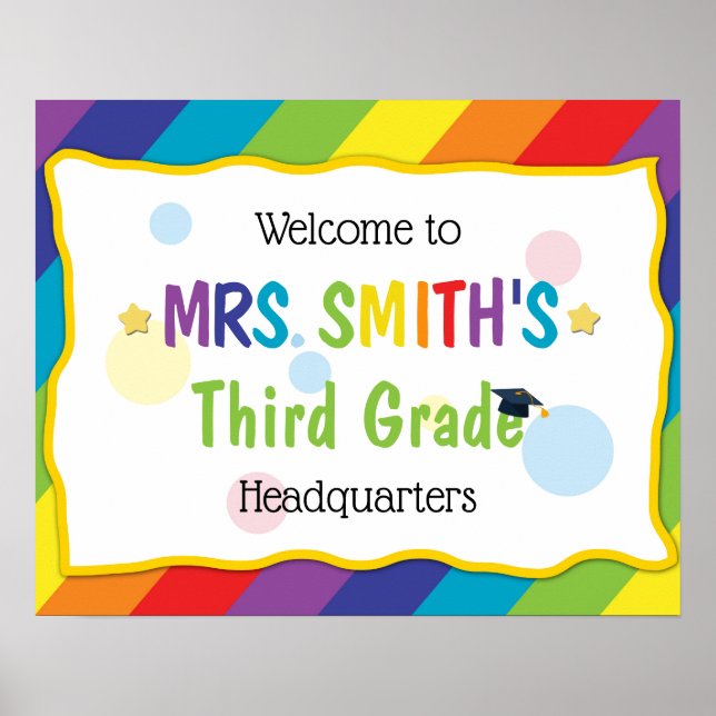Colorful Rainbow Welcome to Classroom School Sign (Front)