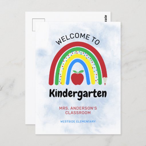 Colorful Rainbow Welcome to Kindergarten Postcard | Zazzle