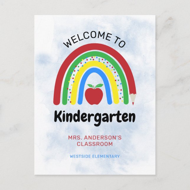 Colorful Rainbow Welcome to Kindergarten Postcard (Front)