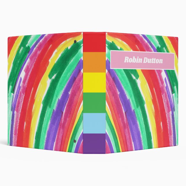 Colorful Rainbow with Name 3 Ring Binder (Background)