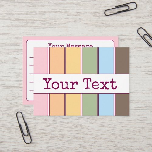 Colorful Rainbow Your Text Lined Note Business Card