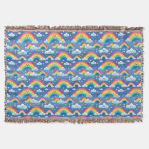 Colorful Rainbows and Clouds Throw Blanket