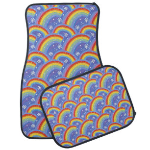 Colorful Rainbows on Purple Background Car Floor Mat