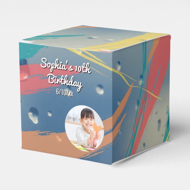 Colorful Raindrop Brushstroke Candy Favor Box (Front Side)