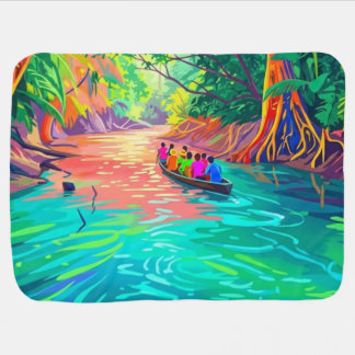 Colorful Rainforest River Safari Baby Blanket