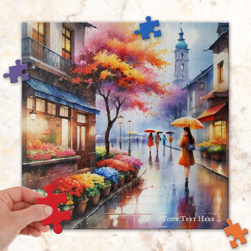 Colorful Rainy Day in the City Watercolor Puzzle