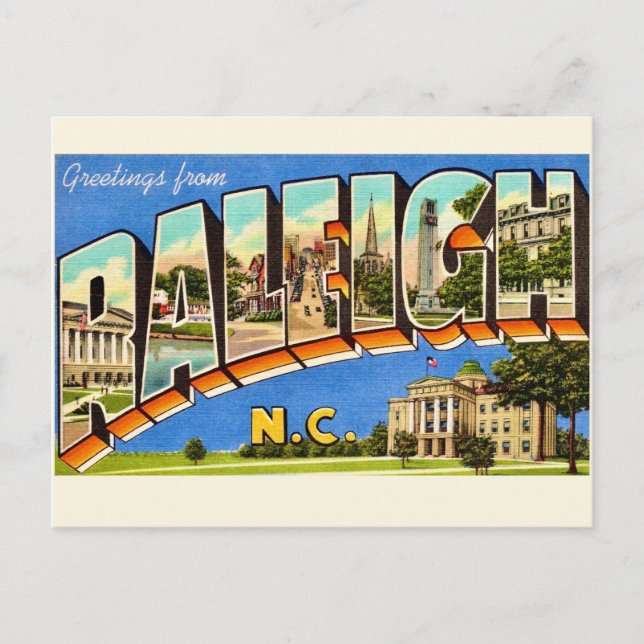 Colorful Raleigh NC Greetings  Postcard (Front)