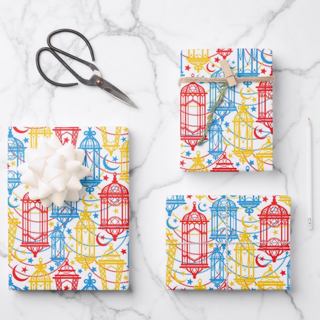 Colorful Ramadan Eid Lantern Wrapping Paper Sheets (Front)