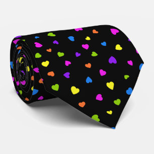 Colorful Random Tiny Hearts on Black Neck Tie