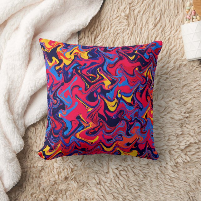 Colorful Random Waves Pattern Throw Pillow (Blanket)