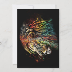 Colorful Rasta Lion with Headphones Invitation