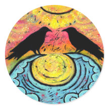 Colorful Raven on Ocean Waves Sticker