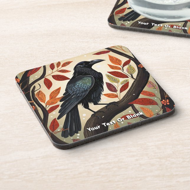 Colorful Raven Perched in a Tree Beverage Coaster (Left Side)